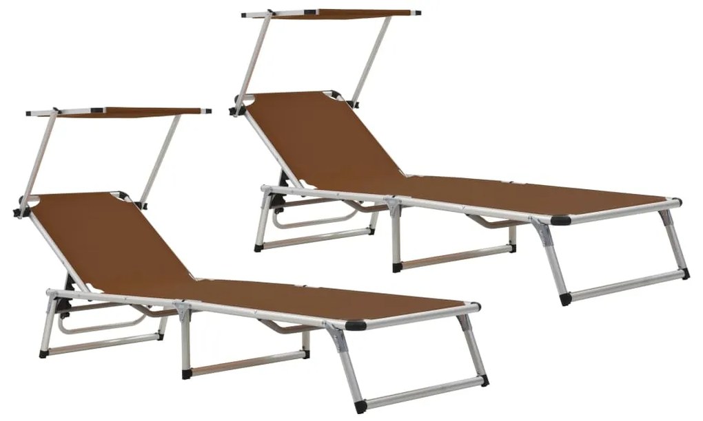 vidaXL Espreguiçadeiras dobráveis 2 pcs alumínio/textilene castanho