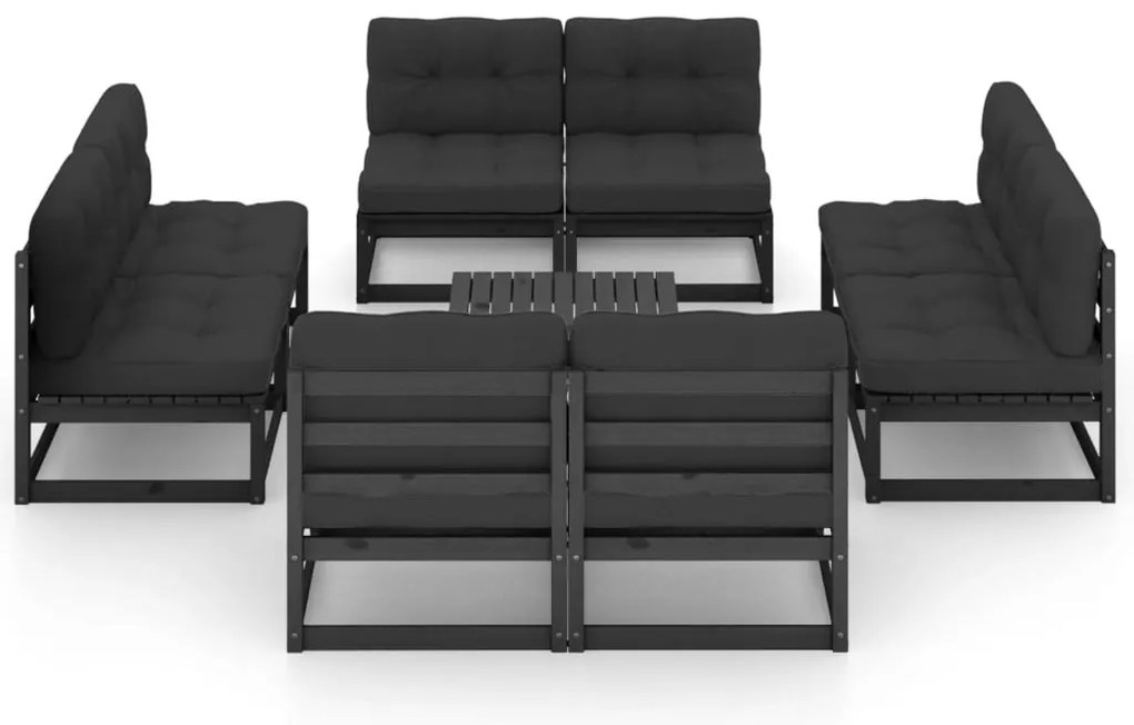 9 pcs conjunto lounge de jardim c/ almofadões pinho maciço