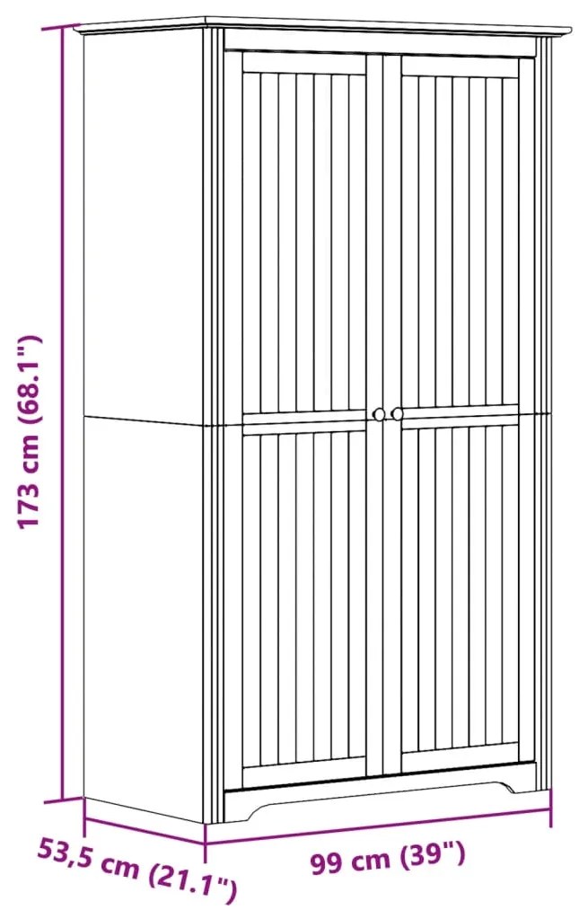 Roupeiro BODO 101x52x176,5 cm madeira de pinho maciça branco