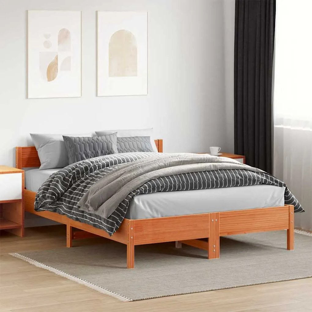Cama sem colchão 140x200 cm madeira pinho maciça castanho-mel