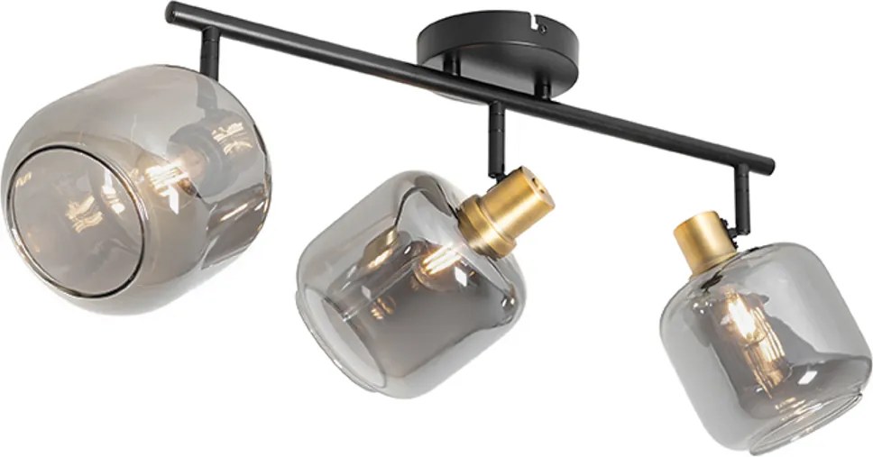Candeeiro de teto com focos oblongo preto com vidro fumê 3-luzes - Zuzanna