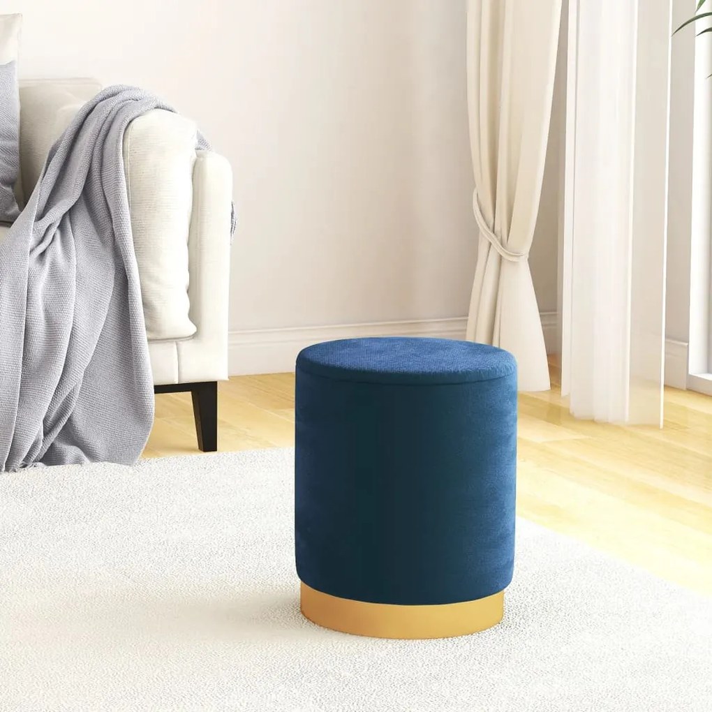 Banqueta com arrumação redonda veludo 31 x 37 cm azul