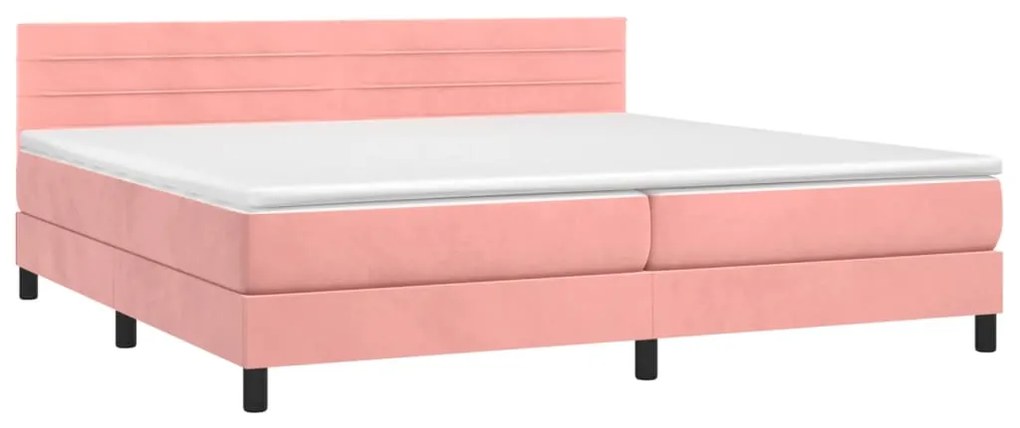 Cama box spring c/ colchão/LED 200x200 cm veludo rosa