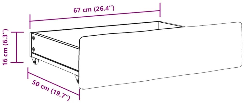 Gavetas de cama 2pcs derivados de madeira e tecido cinza-escuro