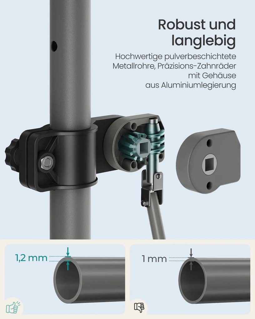 Toldo de fixação varanda 250 x 120 cm com manivela para proteção solar flexível, azul e branco