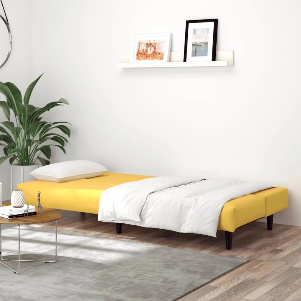 Sofá-cama de 2 lugares veludo amarelo