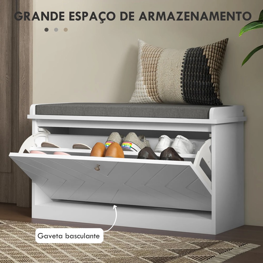 Banco Sapateira Moderno de Madeira com Prateleiras Ajustáveis e Almofada Acolchoada para 8 Pares de Sapatos 80x26x45 cm Branco