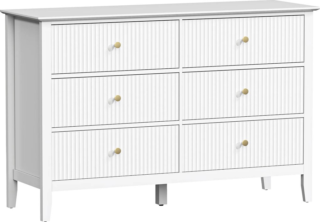 HOMCOM Cômoda para Quarto Canelada com 6 Gavetas, Puxadores e 5 Pés para Corredor Sala Entrada, Branco | Aosom Portugal