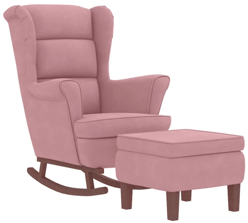 Cadeira de baloiço c/ pernas de metal e banco veludo rosa