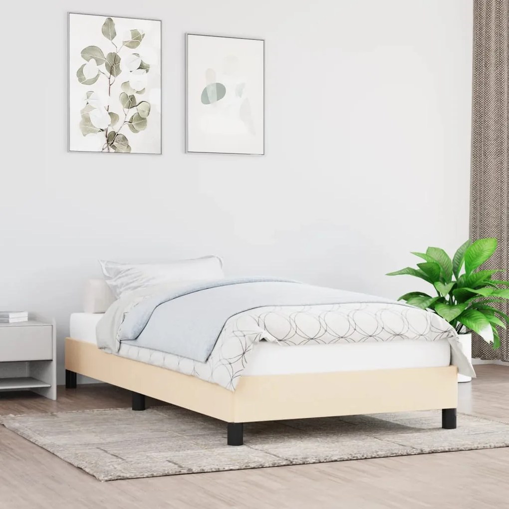 Estrutura de cama 90x190 cm tecido cor creme