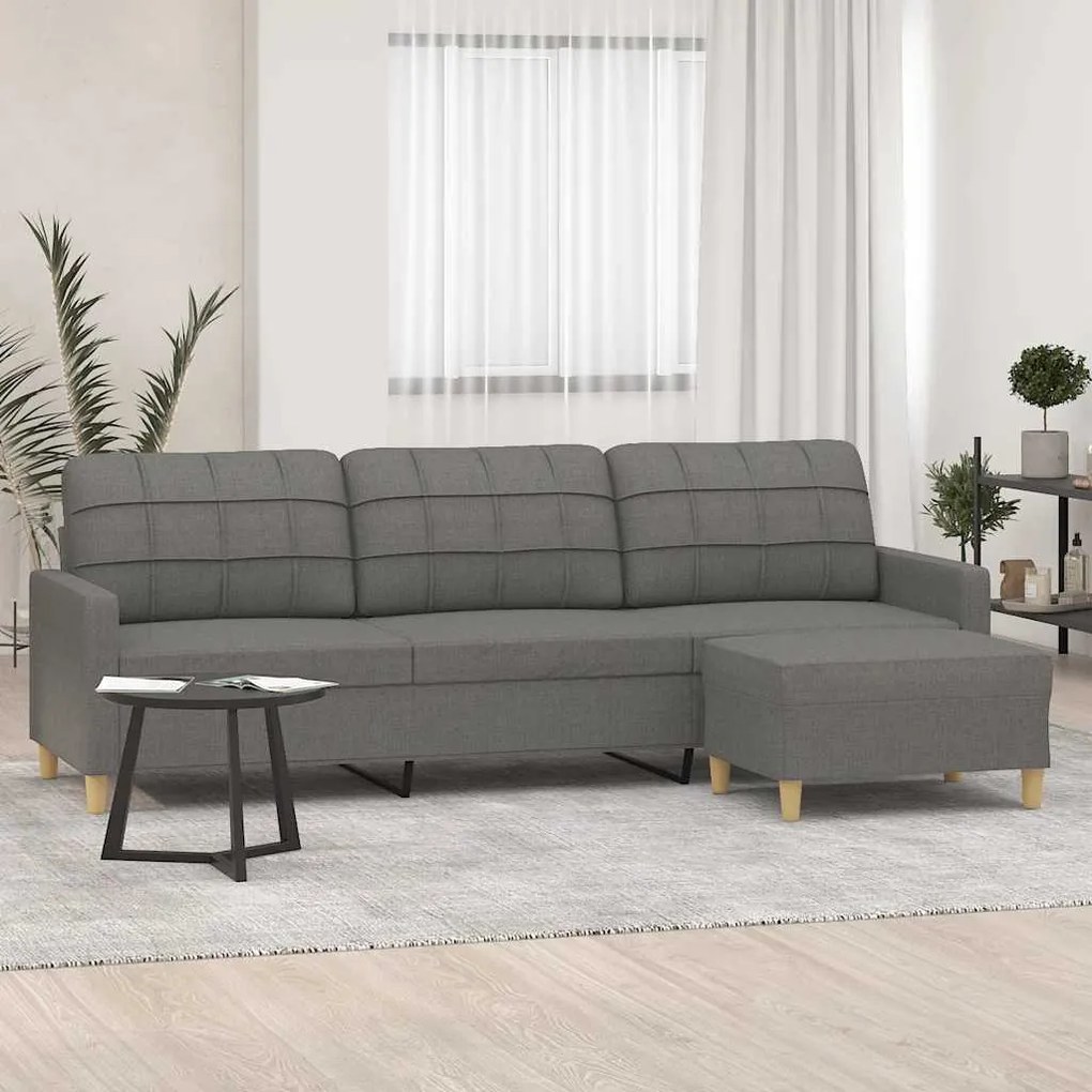 vidaXL Sofá de 3 lugares com apoio de pés 210 cm tecido cinza-escuro