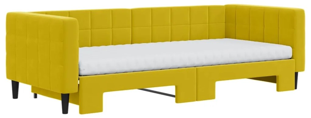 Sofá-cama com gavetão e colchões 90x200 cm veludo amarelo