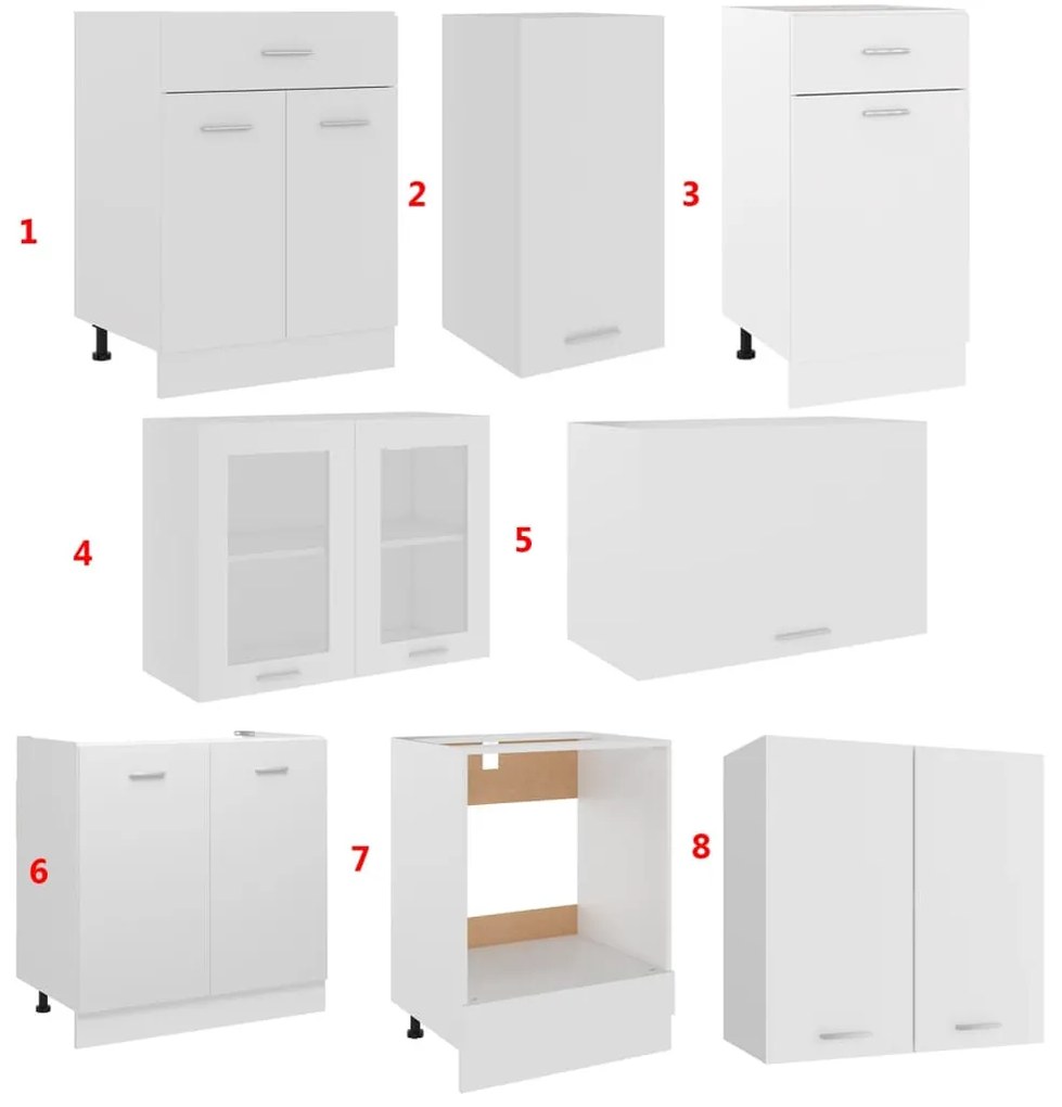 8 pcs conjunto armários de cozinha contraplacado branco