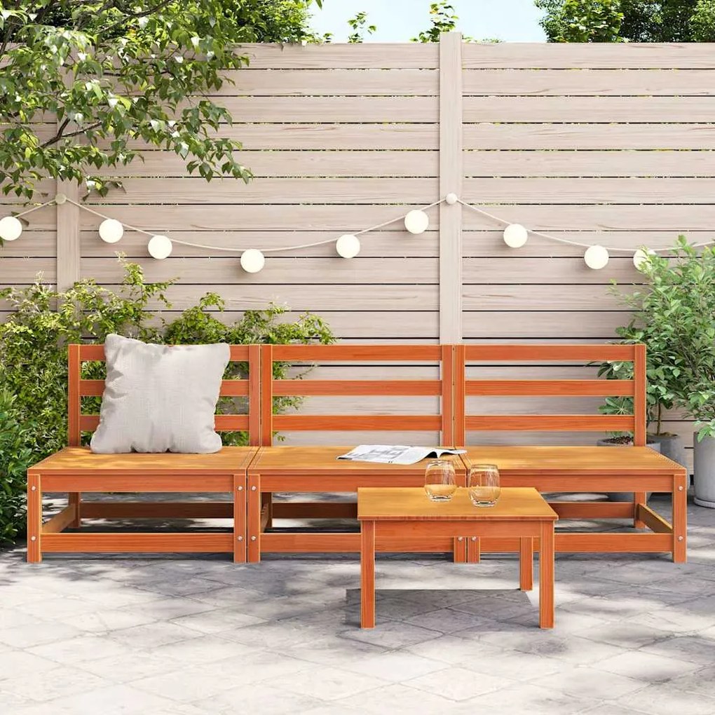Sofás sem braços para jardim 3 pcs pinho maciço castanho-mel
