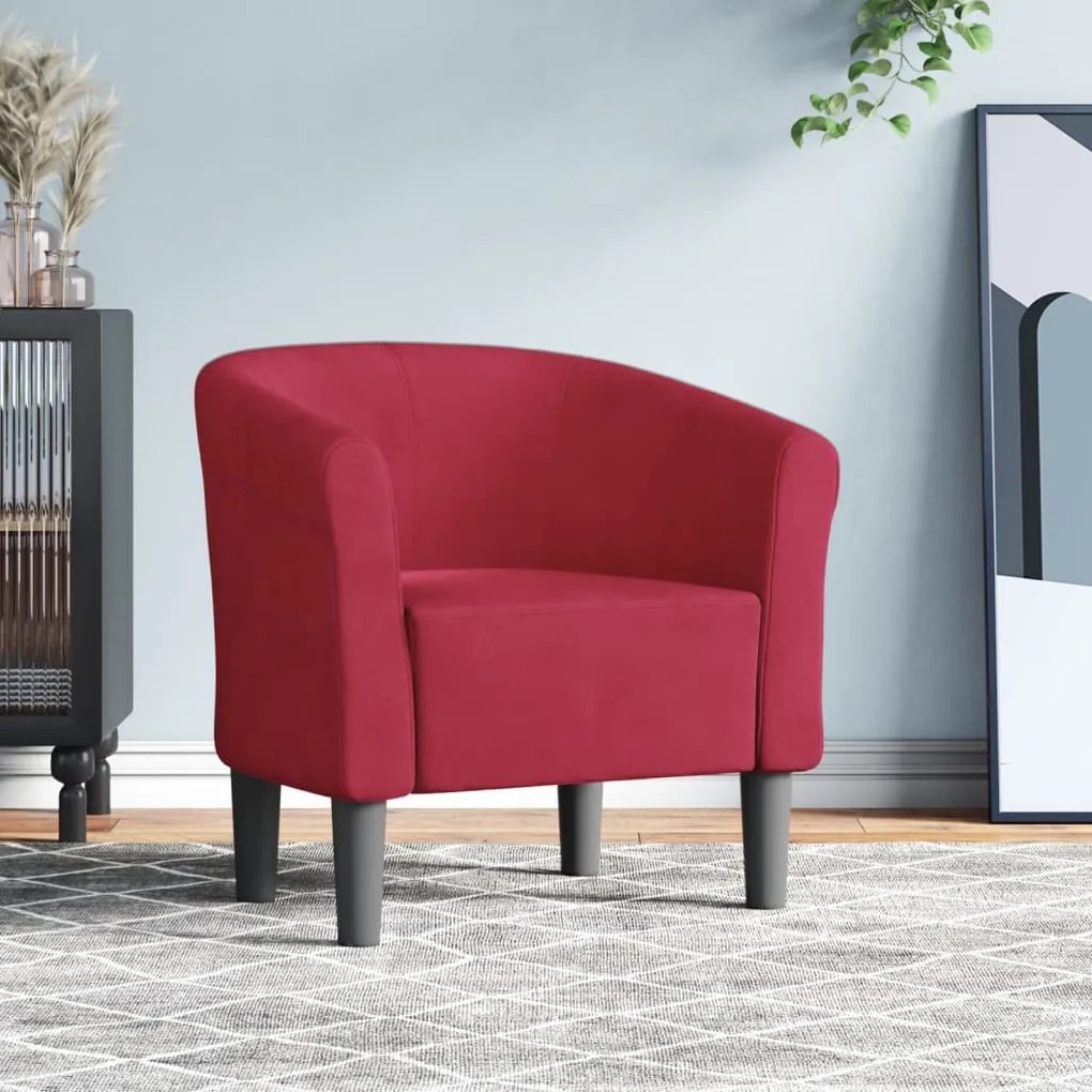 vidaXL Poltrona veludo vermelho tinto