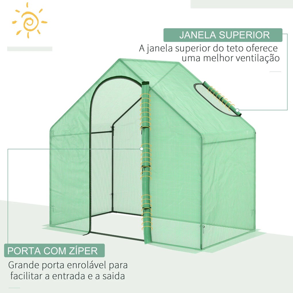 Estufa Transparente de Jardim 180x100x168 cm Estufa de Jardim com Porta Enrolável e Estrutura de Aço Verde