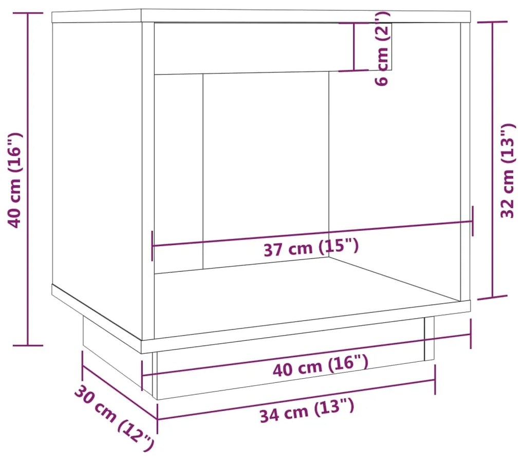 Mesa de cabeceira 40x30x40 cm pinho maciço castanho mel