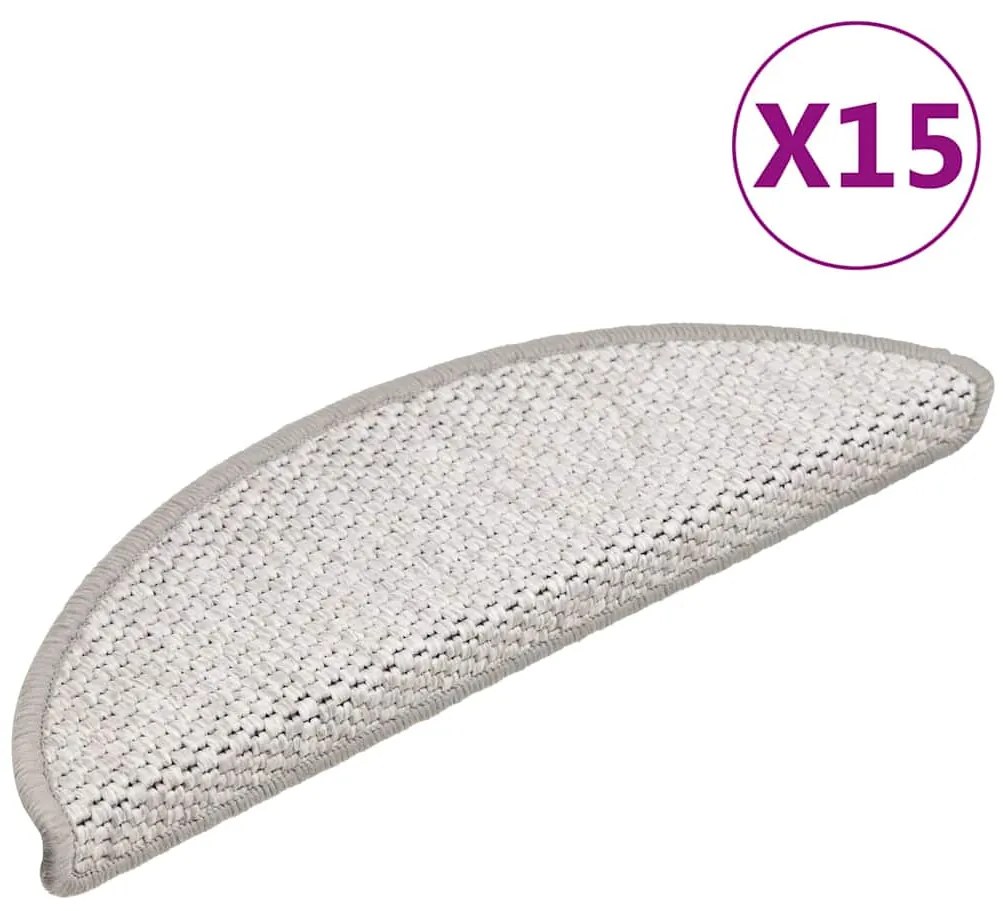 Tapetes escada adesivos aspeto sisal 15 pcs 56x17x3cm platinado