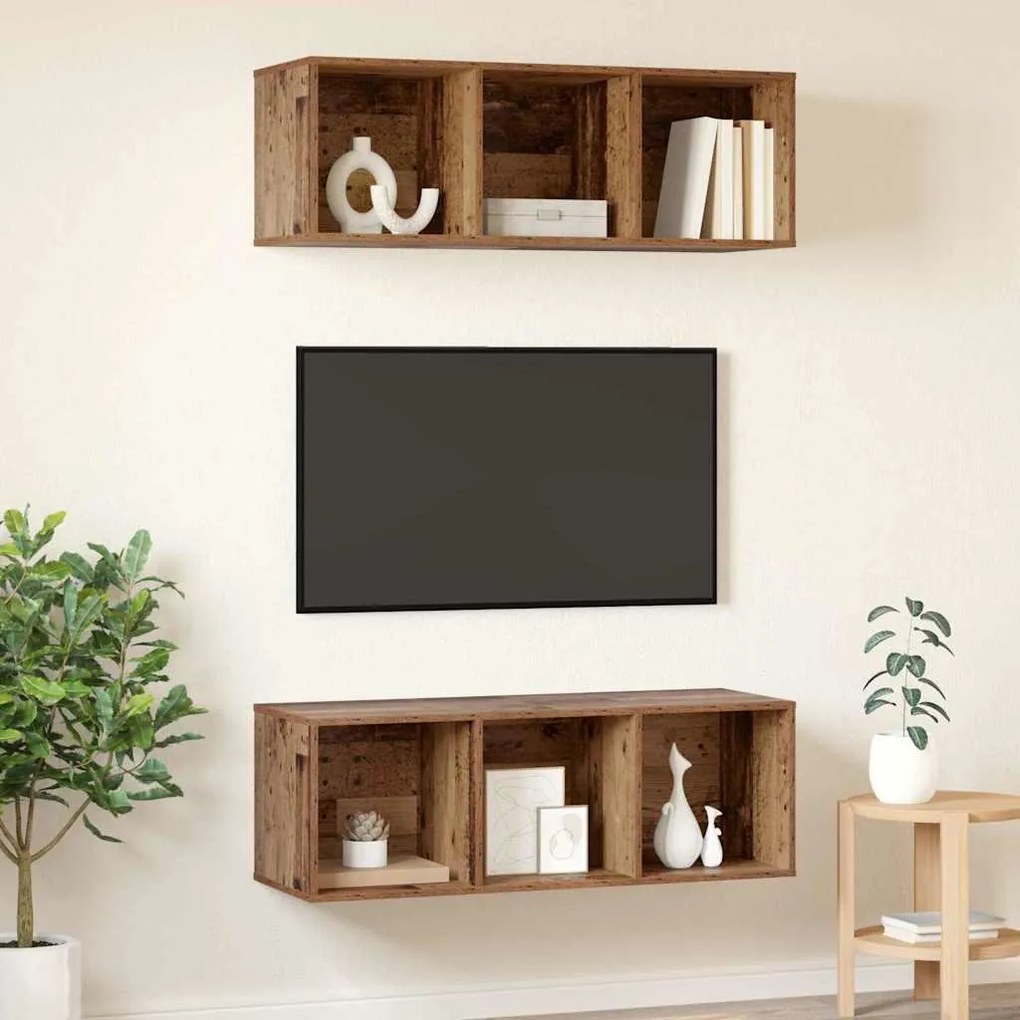 Armários de TV Montados na Parede 2 pcs Madeira antiga