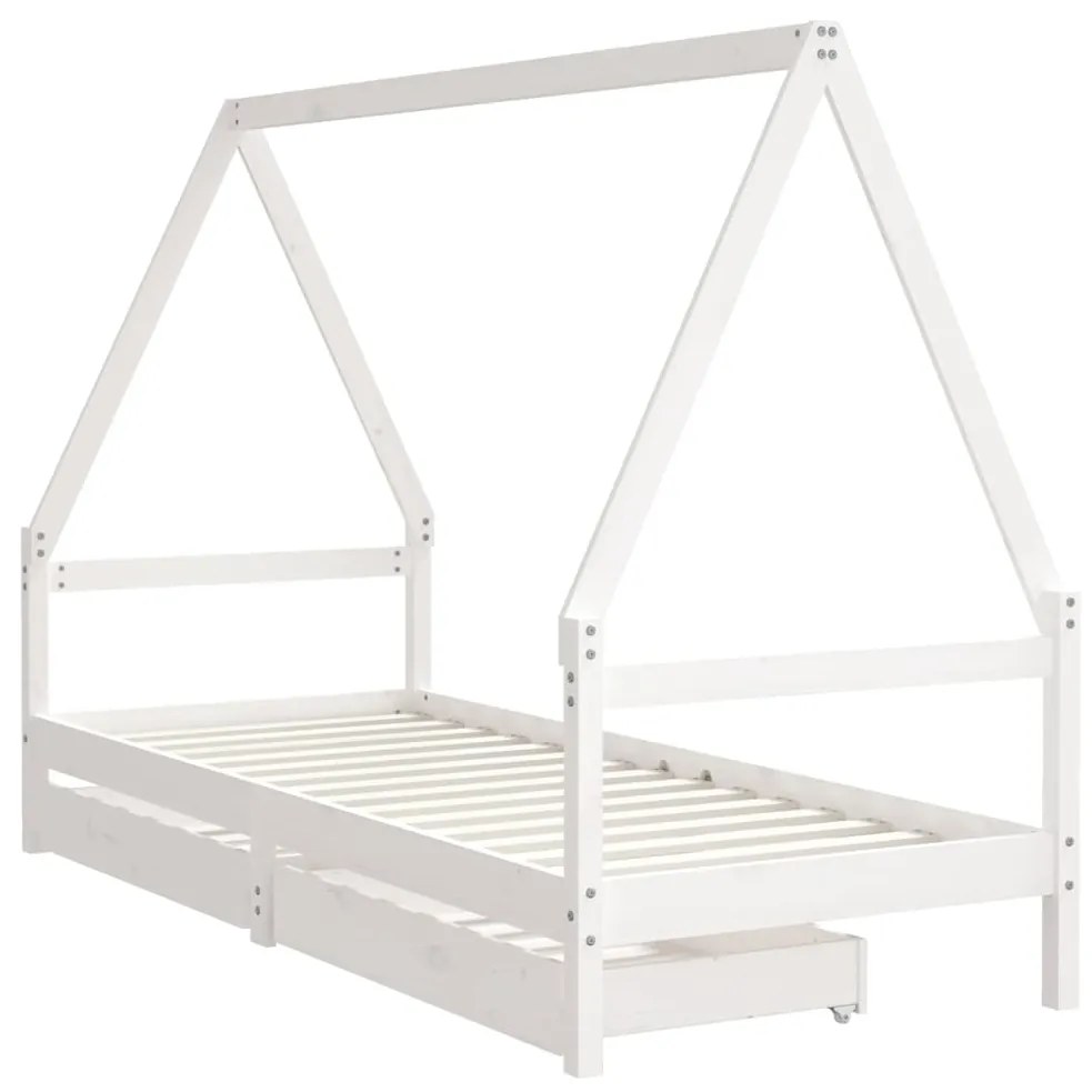 Estrutura cama infantil c/ gavetas 80x200cm pinho maciço branco