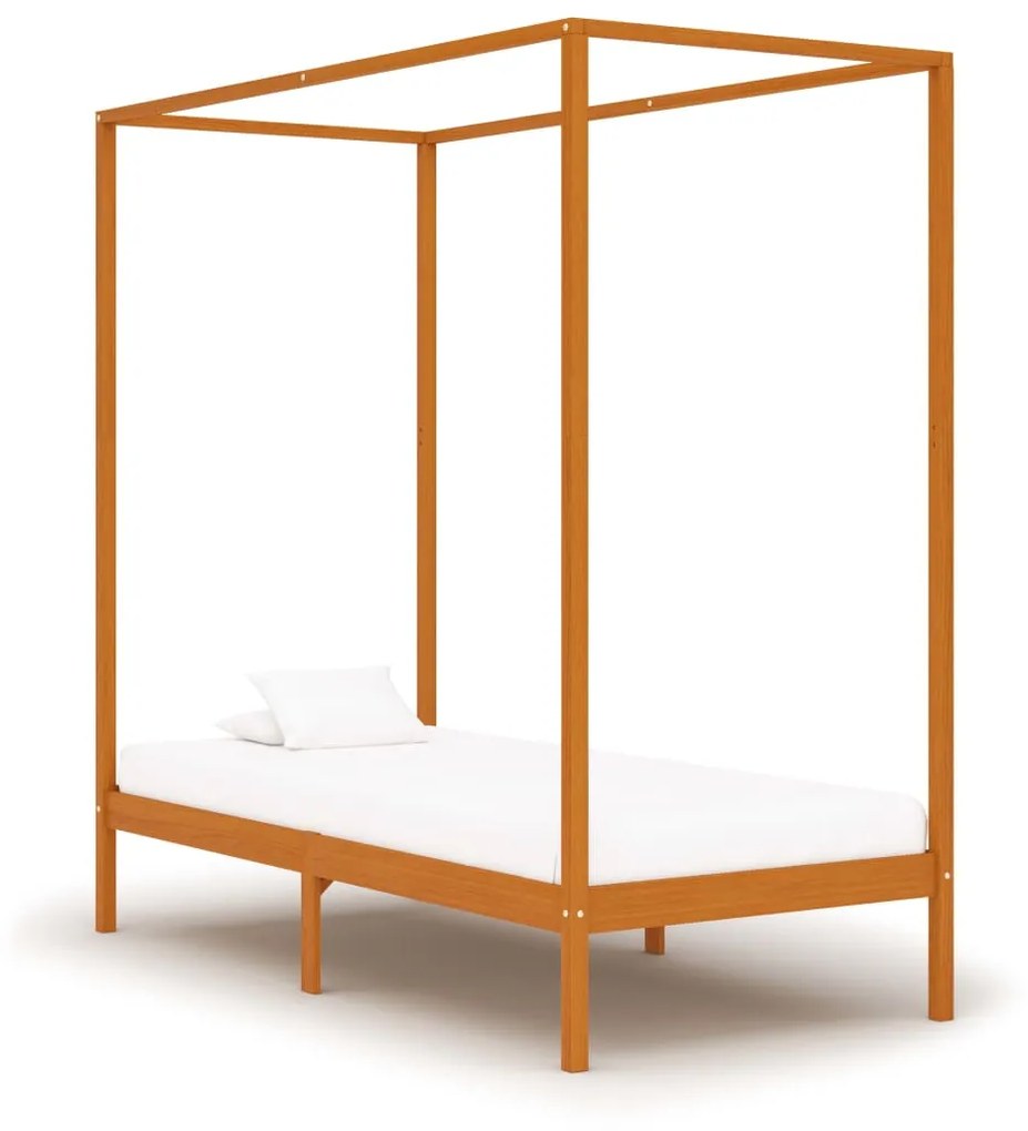 vidaXL Estrutura de cama com toldo 100x200cm pinho maciço castanho mel
