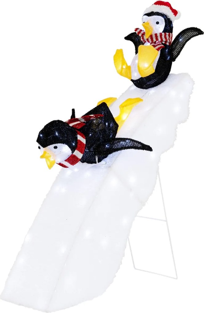 Pinguim Natal 120 cm LED com Gorro e Cachecol Decoração de Natal Iluminada com 130 LEDs Brancos Frios Decoração de Inverno com Estacas