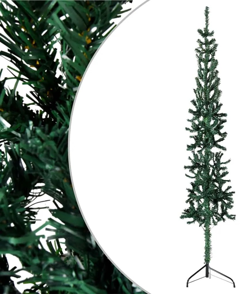 Meia árvore de Natal fina com suporte 240 cm verde