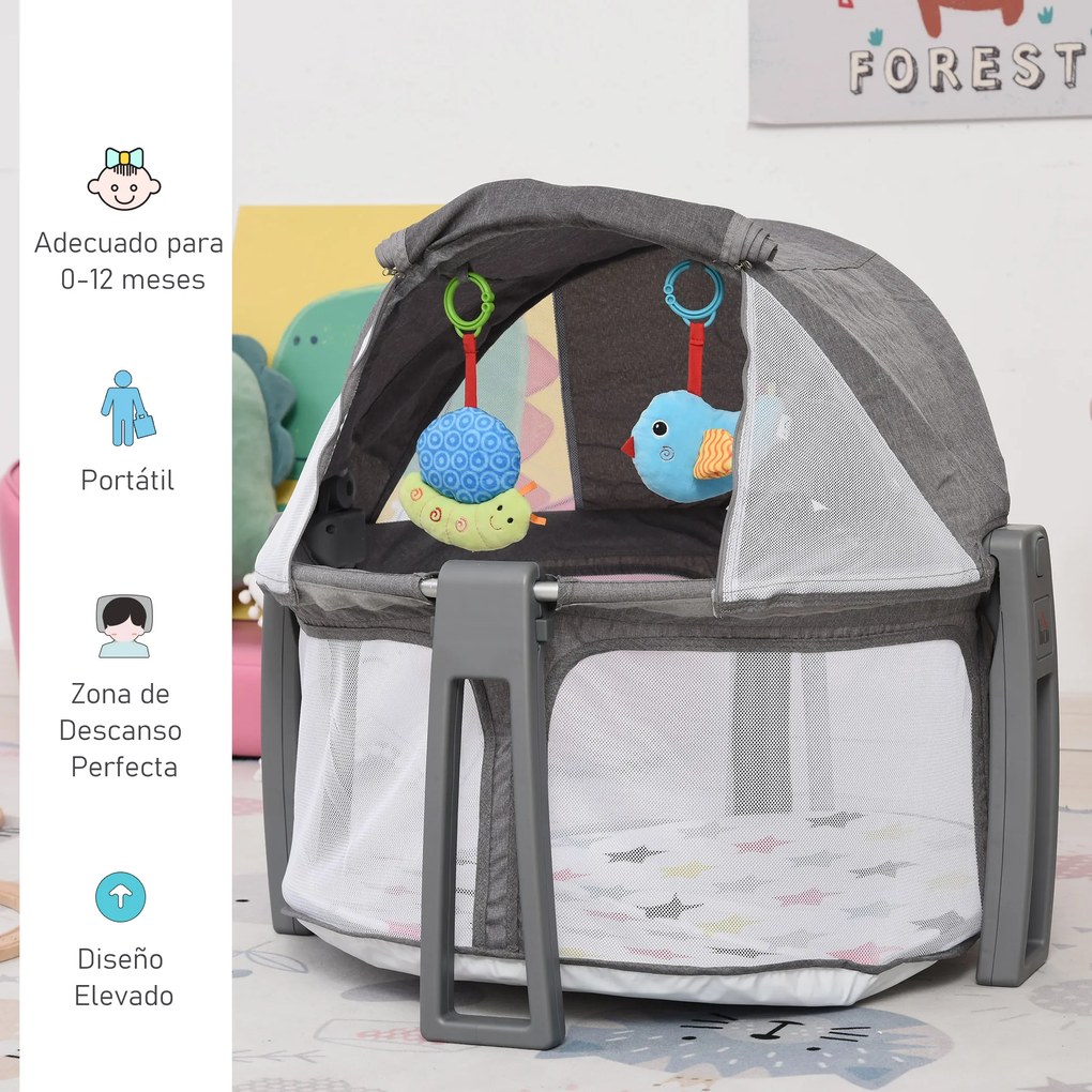 HOMCOM Berço dobrável e portátil para viagem Berço infantil com bolsa de transporte coberta removivel carga 15 kg 70x74x78 cm cinza