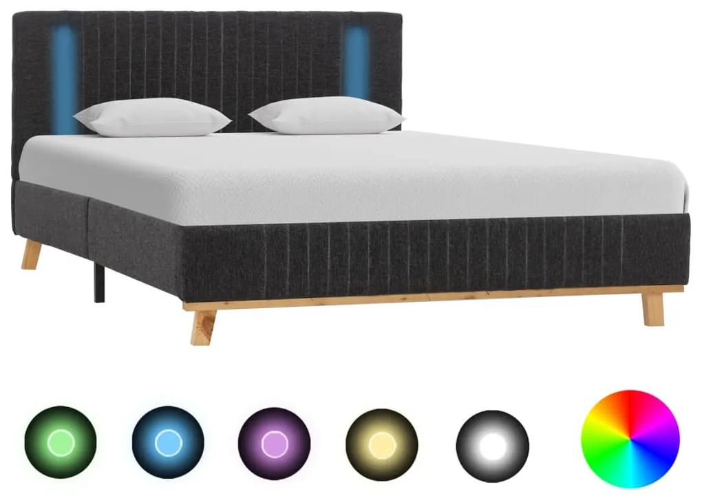286652 vidaXL Estrutura de cama com LED 140x200 cm tecido cinzento-escuro