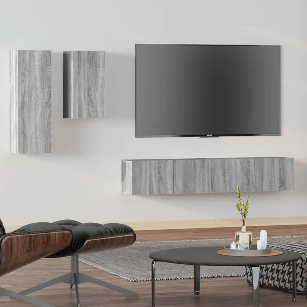 4 pcs conjunto móveis TV derivados de madeira cinzento cinzento