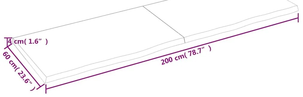 Prateleira de parede 200x60x(2-4)cm carvalho maciço não tratado