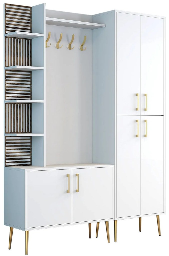 Hall Stand Viyana – Branco e Dourado – 150x202x35 cm