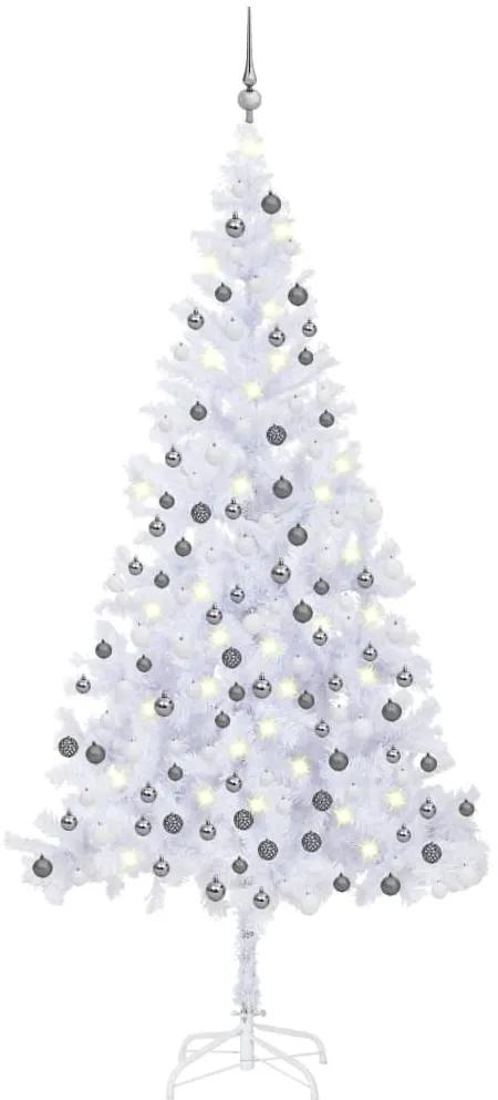 Árvore de Natal artificial com luzes LED e bolas L 240cm branco