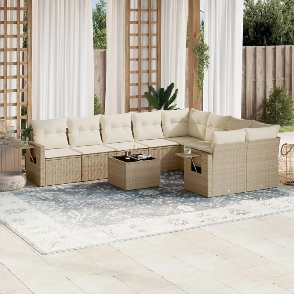 vidaXL 10 pcs conjunto de sofás p/ jardim com almofadões vime PE bege