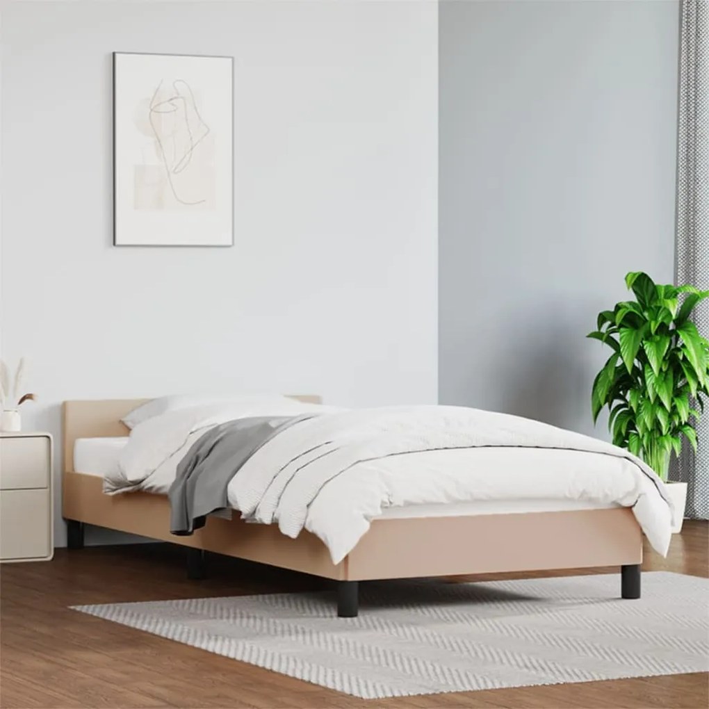 347470 vidaXL Estrutura cama c/ cabeceira couro artif. 80x200 cm cappuccino