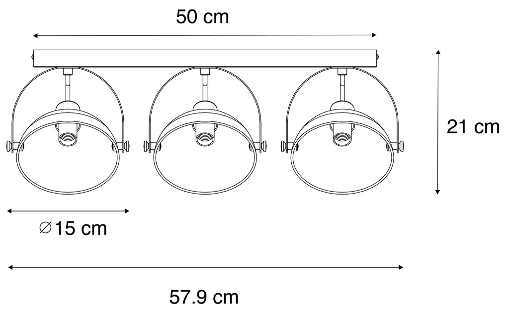 Luminária de teto industrial preto com dourado 3 luzes ajustáveis - Magnax Industrial