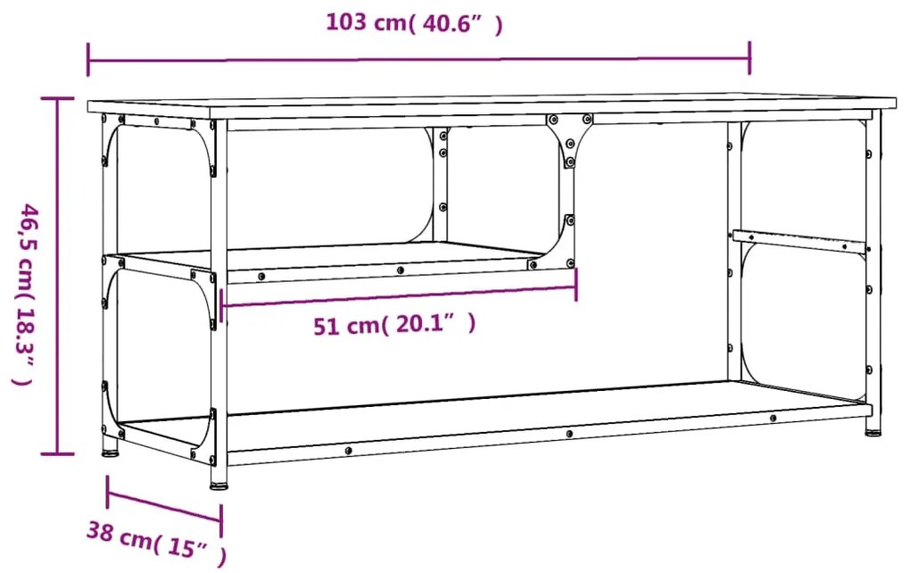 Móvel de TV 103x38x46,5 cm derivados madeira/aço cinza sonoma