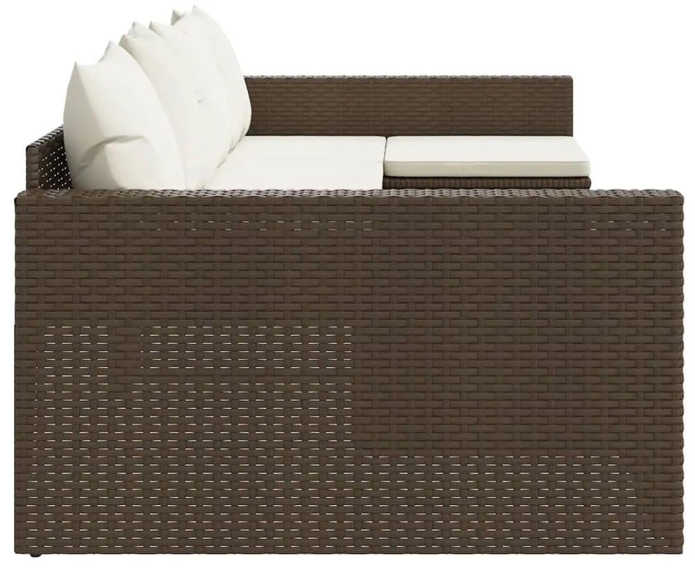 2 pcs conjunto lounge de jardim c/ almofadões vime PE castanho