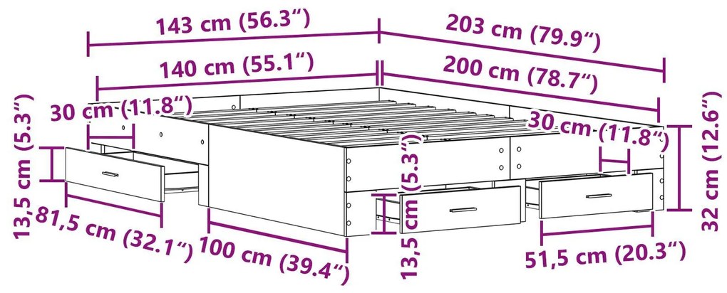 Estrutura de Cama com Gavetas Madeira Envelhecida