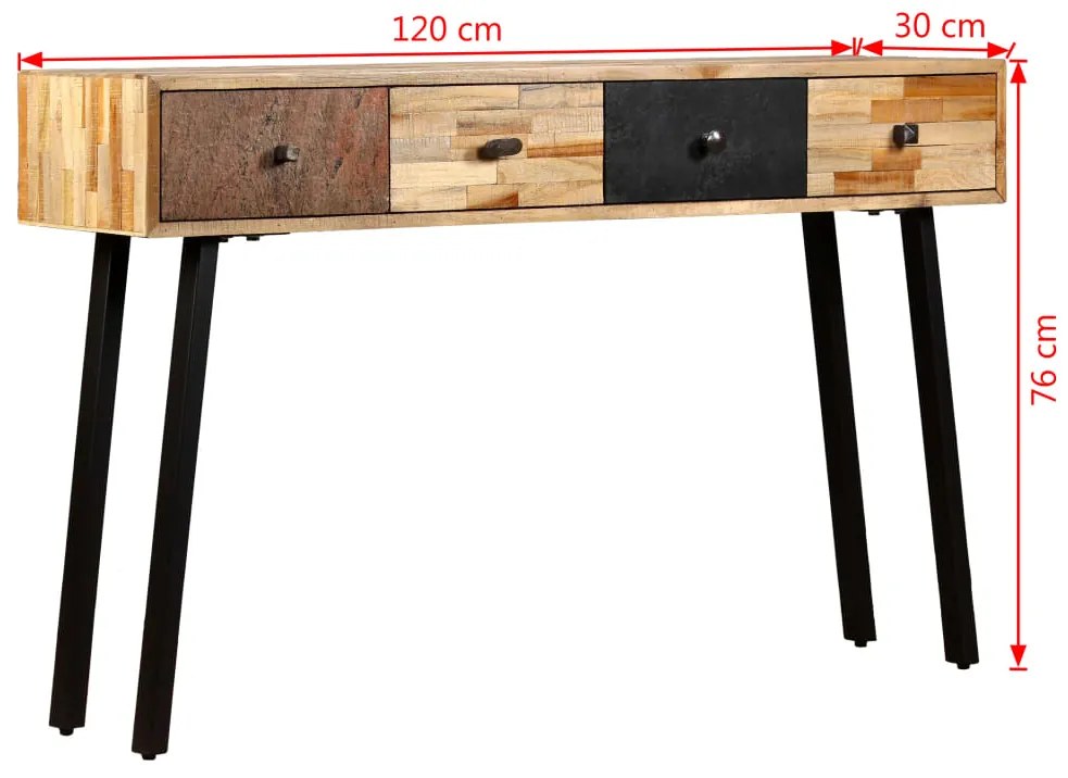 Mesa consola teca reciclada maciça 120x30x76 cm