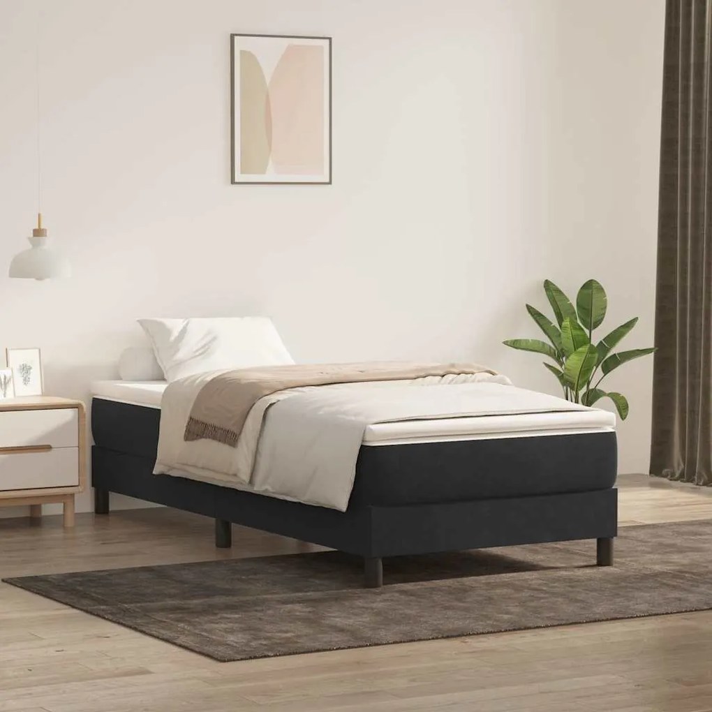 vidaXL Cama com molas/colchão preto 80x210 cm veludo