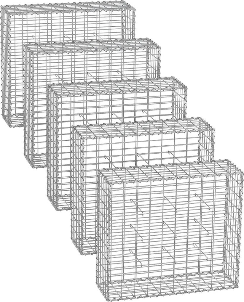 Cesto de gabião 100 x 90 x 30 cm para pedras conjunto de 5 peças Prateada