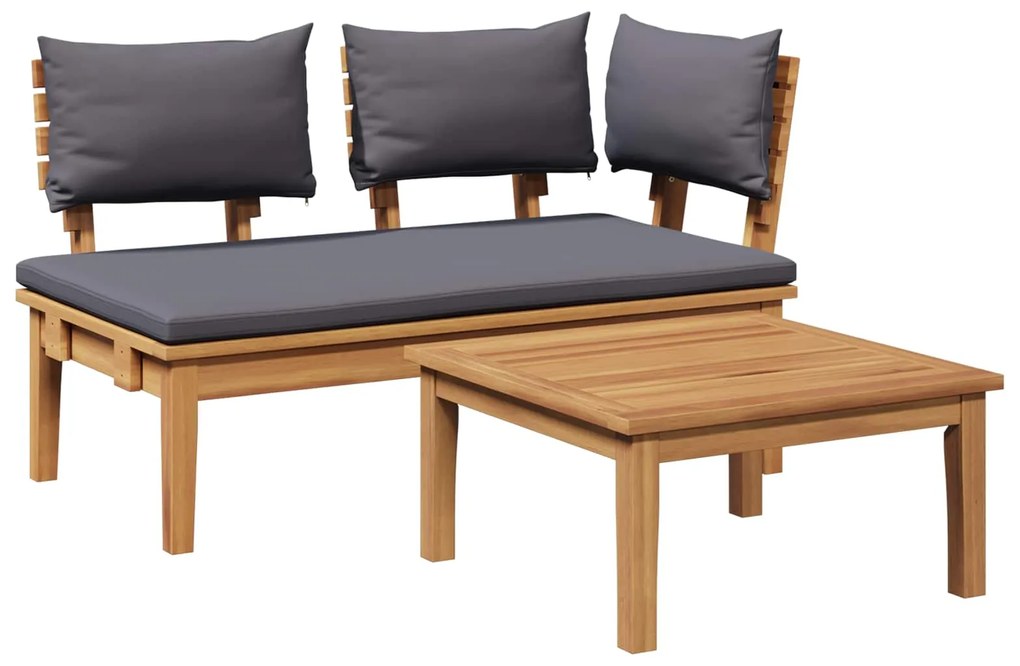 vidaXL Banco de jardim 2 pcs Cinza e Marrom Madeira de teca maciça