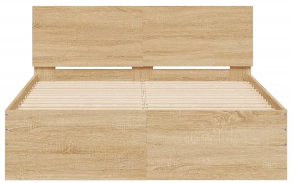 Estrutura cama c/ cabeceira/luzes LED 135x190cm carvalho sonoma