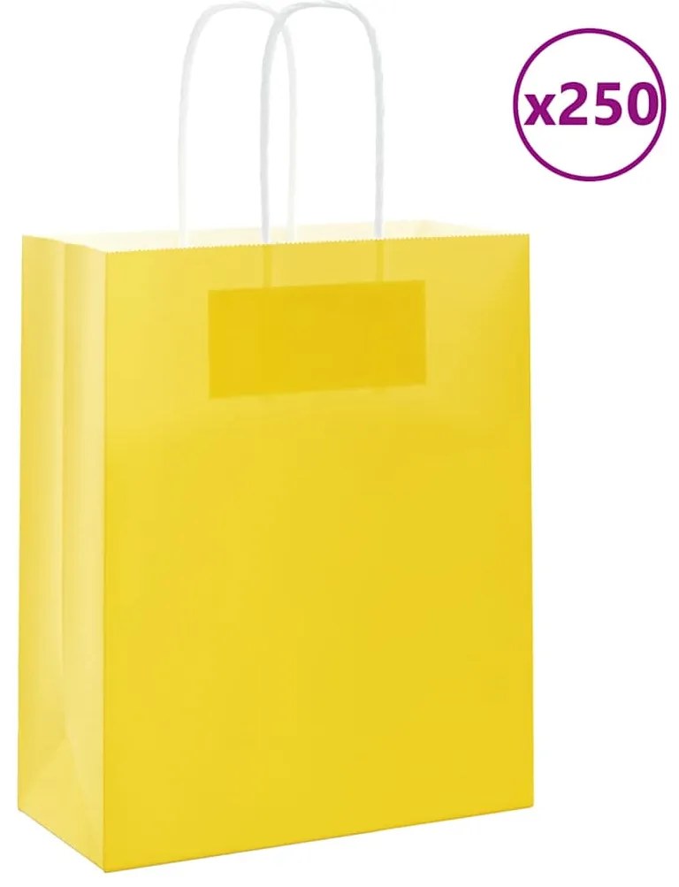 vidaXL Sacos de papel 250 unid com alças amarelo 18x8x22 cm
