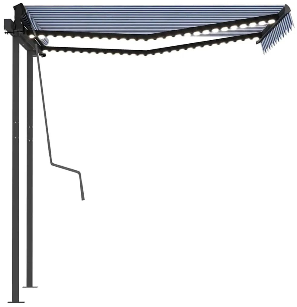 Toldo retrátil manual com LED 3,5x2,5 m azul e branco