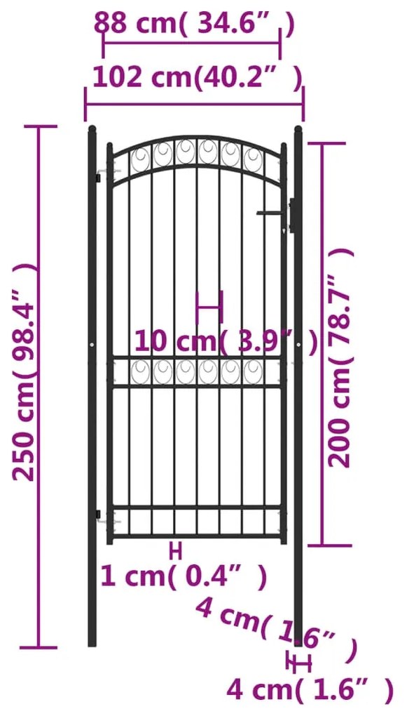 Portão para cerca com topo arqueado 100x200 cm aço preto