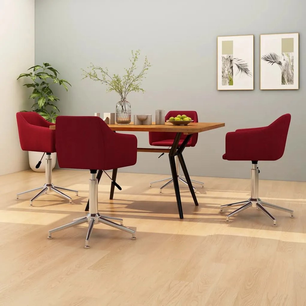 vidaXL Cadeiras de jantar giratórias 4 pcs tecido vermelho tinto