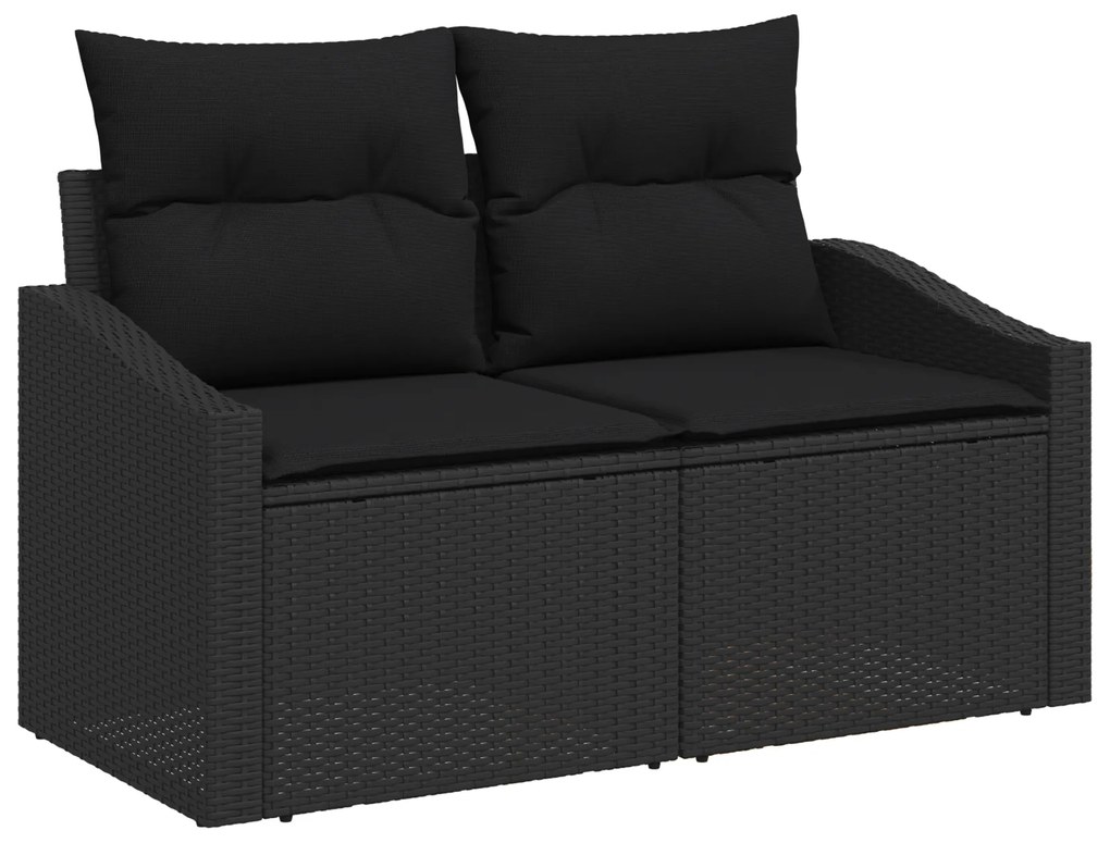 Conjunto de Sofá de Jardim 8 Peças com Almofadas Preto Rattan Poliéste