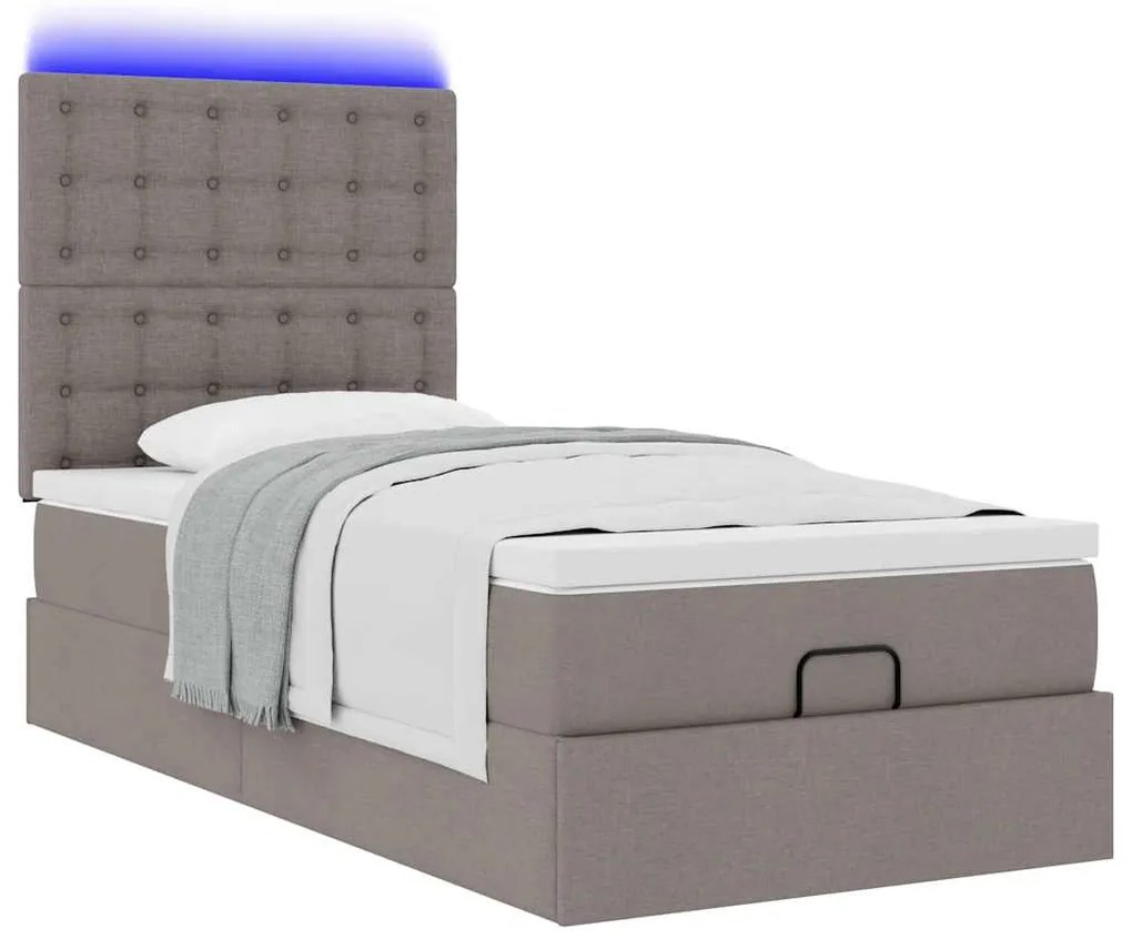 Estrutura de cama otomana com colchão tecido cinzento 100x200cm
